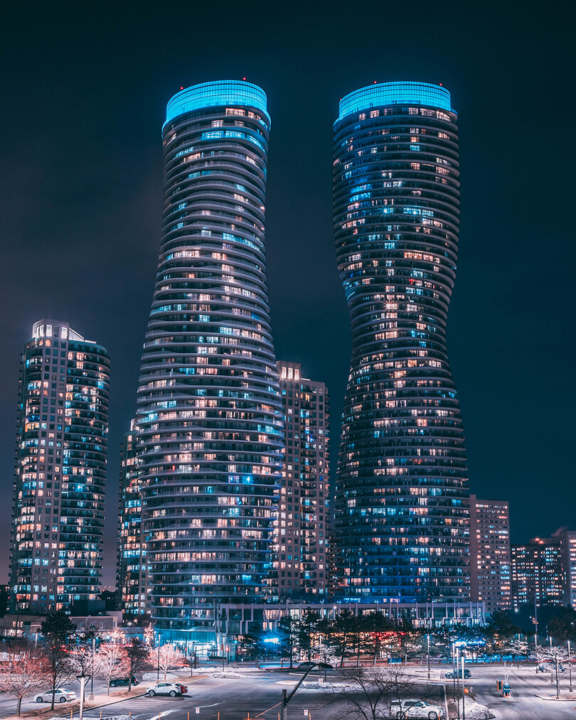 skyscrapers at night